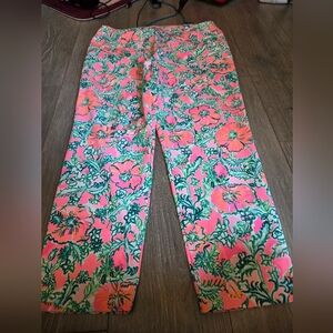 Lilly Pulitzer Luxletic Corso Crop Pants "Soleil Pink Perfect Poppy Golf Size 14